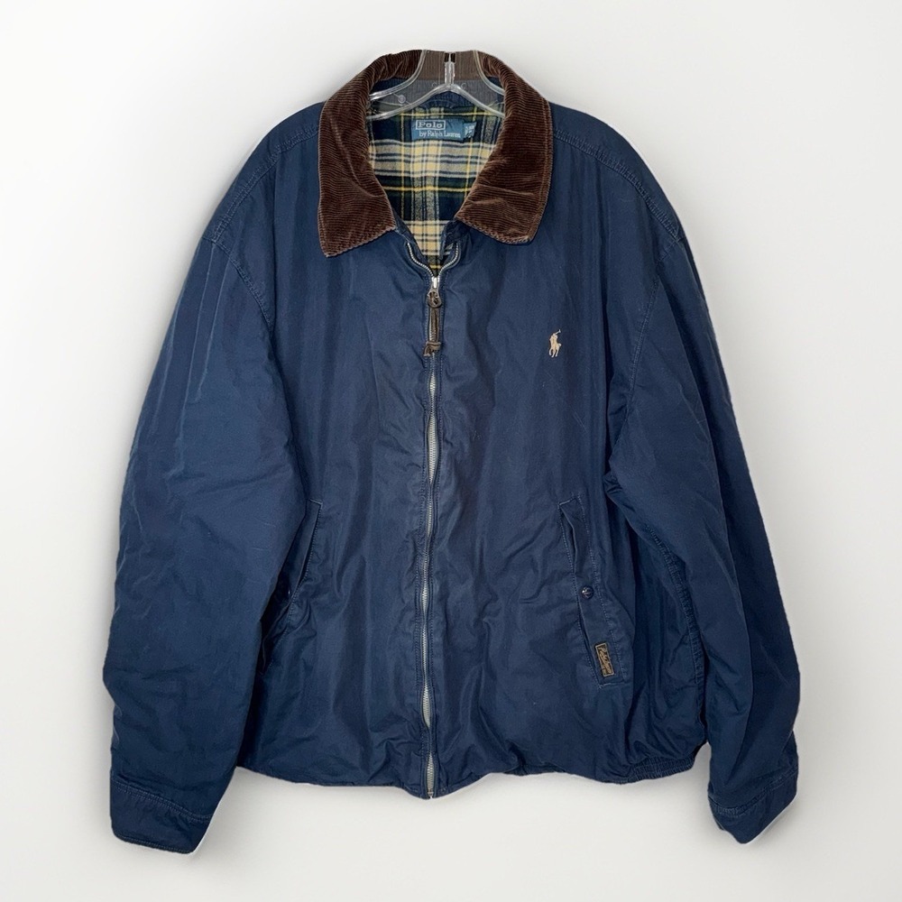 Vtg Polo Ralph Lauren Barn Jacket 3XB Corduroy Collar Chore Workwear Blue *Flaw